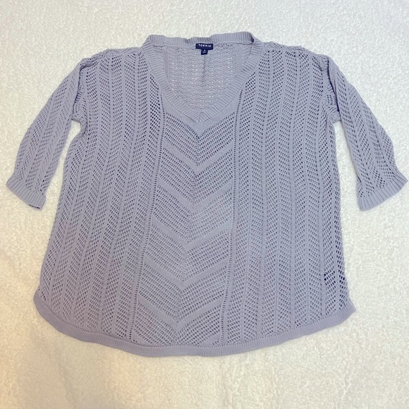Torrid Womens Gray V-Neck 3/4 Sleeve Open Knit Textured Sweater - Picture 6 of 11